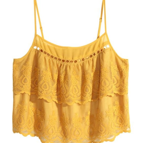 Divided Tops Hm Divided Tiered Lace Cropped Cami Yellow Gold